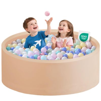 Zedachica Ball Pit for Toddlers 47.24''x15.75'' Baby Ball Pit Soft Memory Foam Pit Round Lagre Kids Ball Pool Indoor and Outdoor Game Kids Play Ball Pool Ideal Gift for Children (Beige, NO Balls)