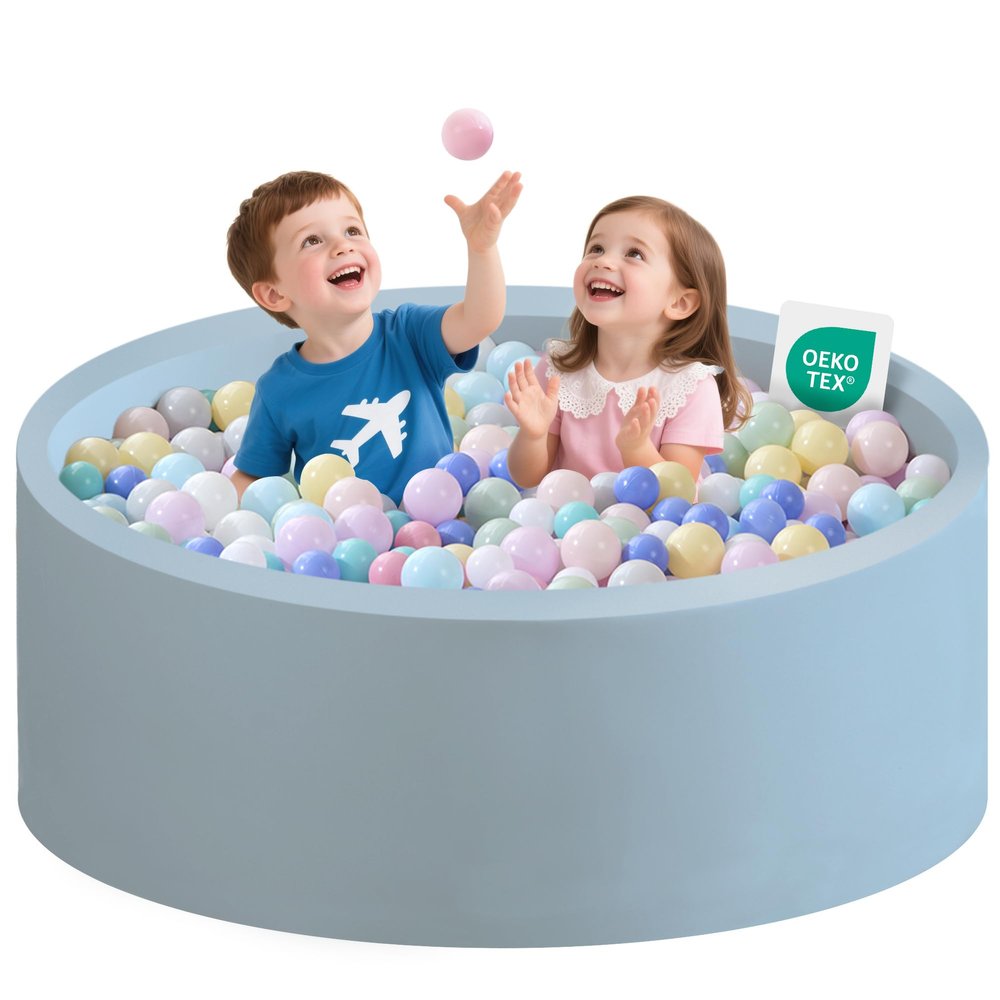 Zedachica Ball Pit for Toddlers 47.24''x15.75'' Baby Ball Pit Soft Foam Ball Pits Round Lagre Kids Ball Pits Indoor Kids Play Ball Pool Ideal Gift for Children (Lightblue, NO Balls)