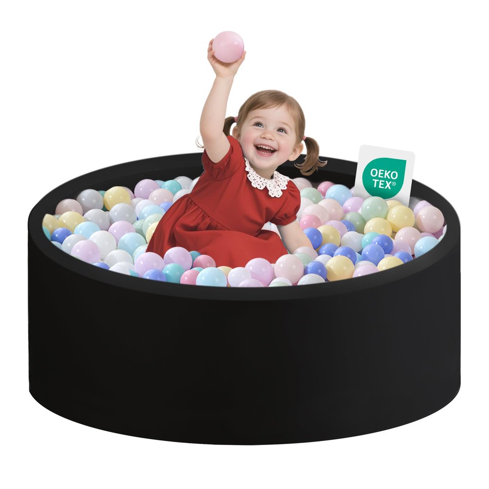 Zedachica Ball Pit for Toddlers 35.43''x11.81 Baby Ball Pits Soft Memory Foam Ball Pit Round Kids Ball Pit Indoor Game Kids Play Ball Pool Ideal Gift for Girls and Boys (Black, NO Balls)