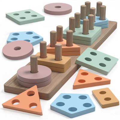 kecristv Montessori Toys for 1 2 Year Old Girl and Boy Birthday Gifts, Shape Sorter Wooden Toys for Toddlers Age 1-3 2-4, Learning Educational Sensory Stacking Toddler Puzzles