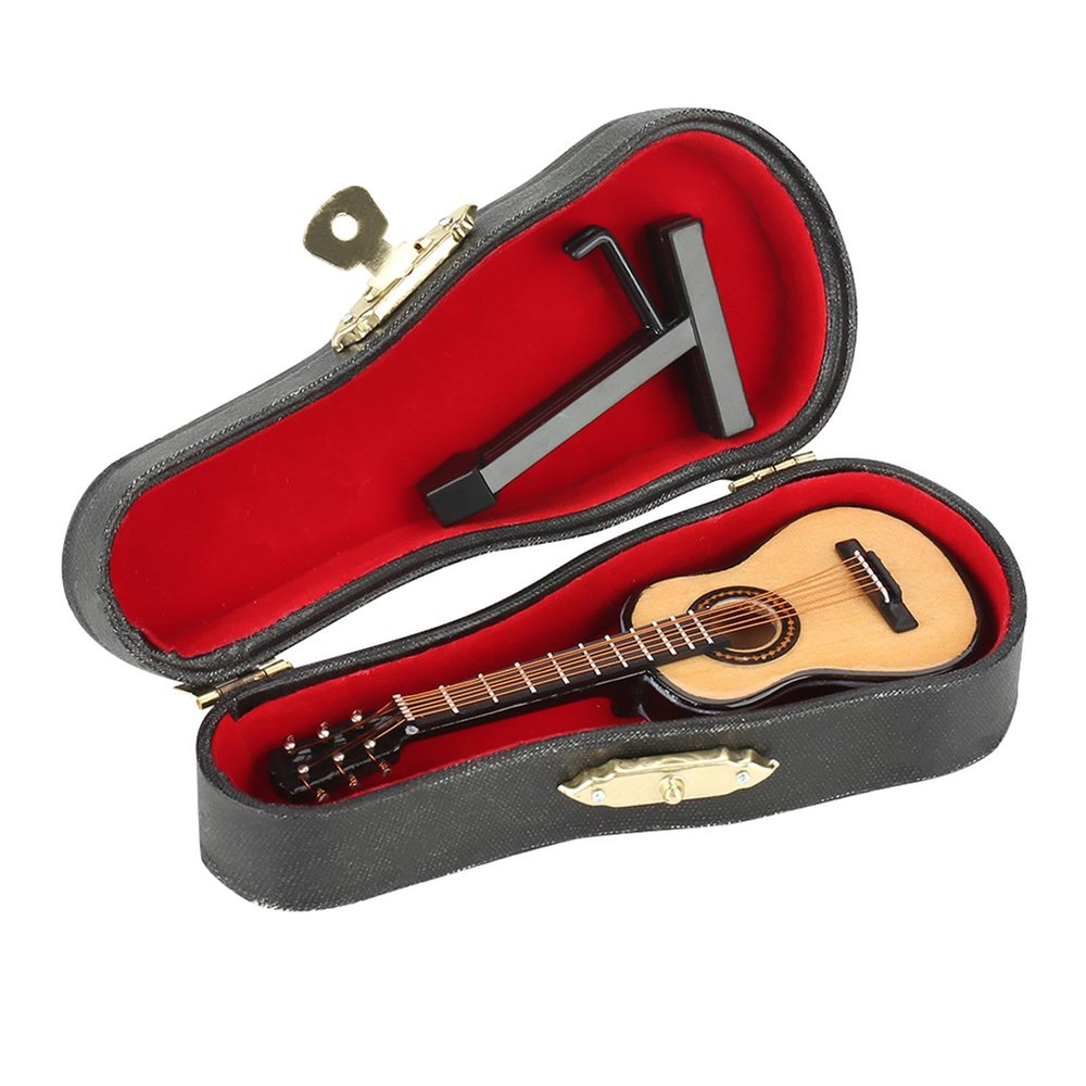 Miniature Wooden Guitar Model Display Mini Musical Ornaments Craft Home Decor for Dollhouse Accessories Model Home Decoration 12 * 5 * 3cm