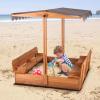 RJFGIDEM Outdoor Sand Box with Lid, Adjustable Height Roof, 2 Foldable Bench Seats, Wooden Sandbox for Backyard, Gift for Ages 2-8 view 1