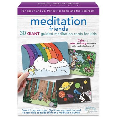 Ambassador Games: Mindful Living - Meditation Friends Cards - 30 Giant Self-Empowerment Cards, Daily Mediation & Messages, Animal Themed, Kids 4+