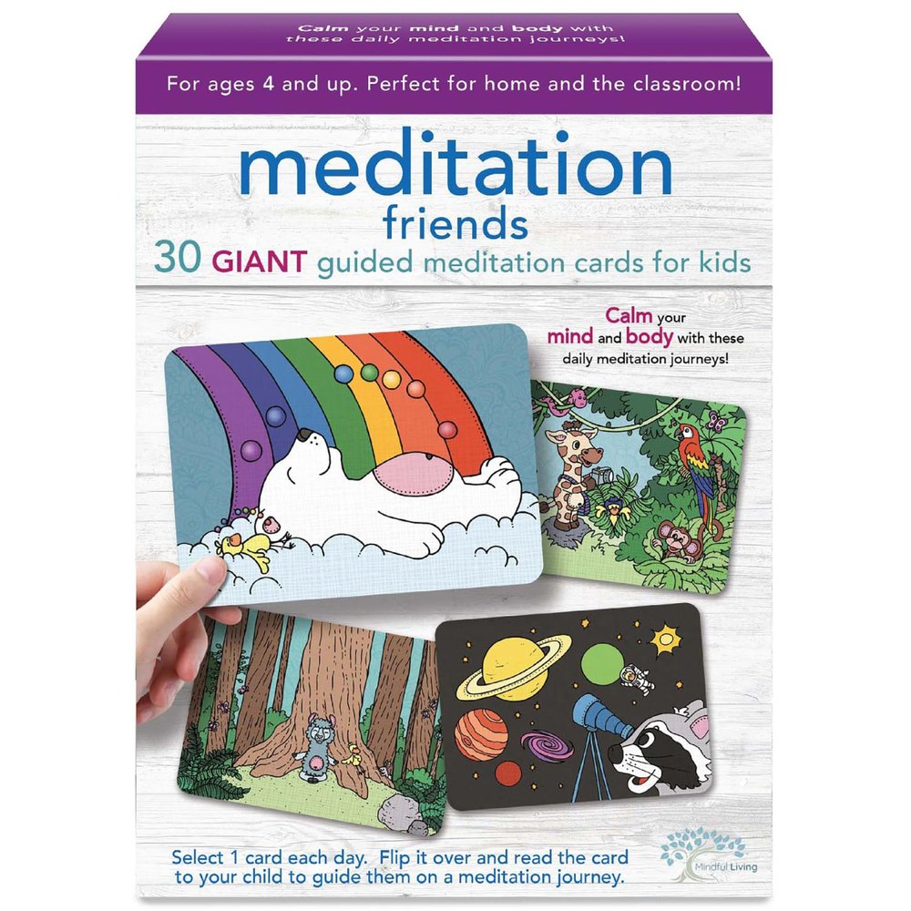 Ambassador Games: Mindful Living - Meditation Friends Cards - 30 Giant Self-Empowerment Cards, Daily Mediation & Messages, Animal Themed, Kids 4+