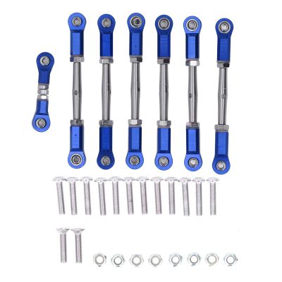 Bnineteenteam 7PCS RC Tie Link Rod Set, Aluminum Alloy Adjustable Pull Rod Tie for Slash, for Rustler, for Stampede 4x4 1/10 RC Car (Blue