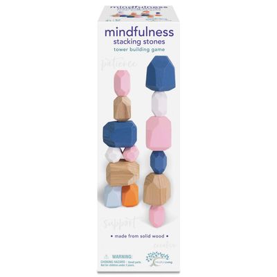 Ambassador Games: Mindful Living - Stacking Stones Tower Building Game - 38 Varying Shapes Wood Stones, 45 Challenge Cards, Create Structures, Kids 3+