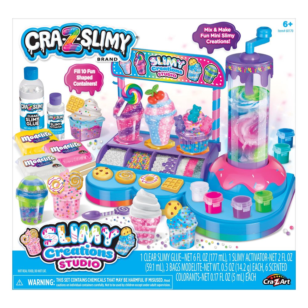 CRA-Z-Slimy Scented Slimy Creations Studio, Dessert & Drink Slime Making Kit with Mixing Station, 10 Mini Containers & Colorful Scents, DIY Slime Lab for Kids Ages 6+