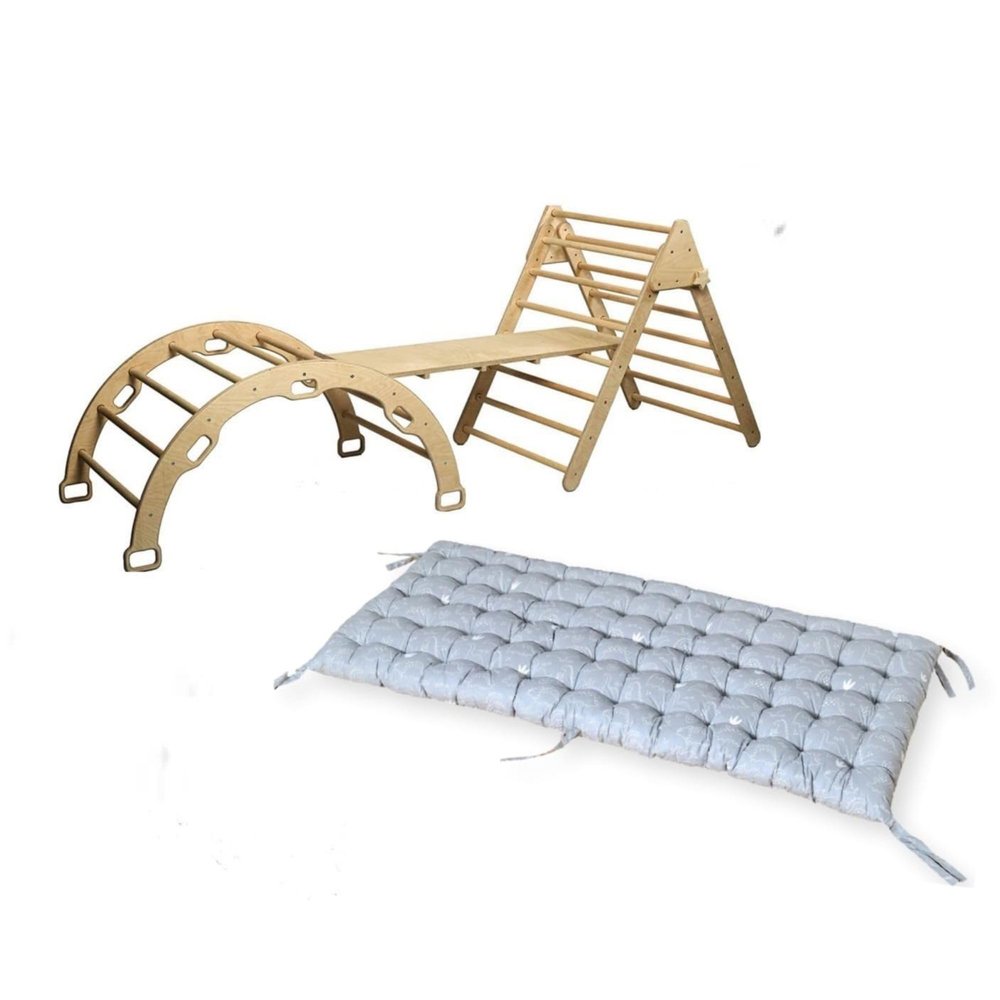 Montessori Wooden Climbing Set | Wooden Montessori Set | Climbing Set with Ramp & Cushion| Montessori Rocker for Kids with Pillow | Playground Set with Ladder Ramp (Dino)