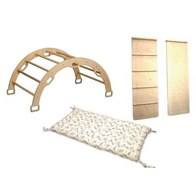 Kidodido Wooden Climbing Arch | Montessori Rocker with Ladder Ramp & Pillow | Wooden Rocker Arch | Climbing Arch with Cushion | Indoor Montessori Playground Set (Origami)