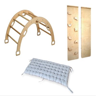 Kidodido Climbing Arch with Pillow | Montessori Wooden Rocker Arch | Rocker with Ramp & Pillow | Wooden Climbing Arch with Cushion | Indoor Montessori Playground Set (Dino)