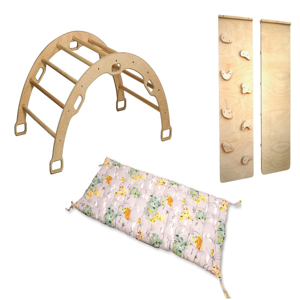 Kidodido Climbing Arch with Pillow | Montessori Wooden Rocker Arch | Rocker with Ramp & Pillow | Wooden Climbing Arch with Cushion | Indoor Montessori Playground Set (Map)