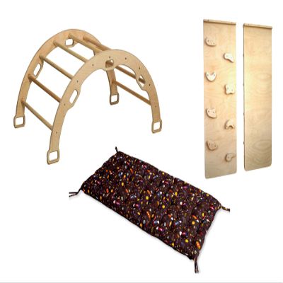 Kidodido Climbing Arch with Pillow | Montessori Wooden Rocker Arch | Rocker with Ramp & Pillow | Wooden Climbing Arch with Cushion | Indoor Montessori Playground Set (Space)