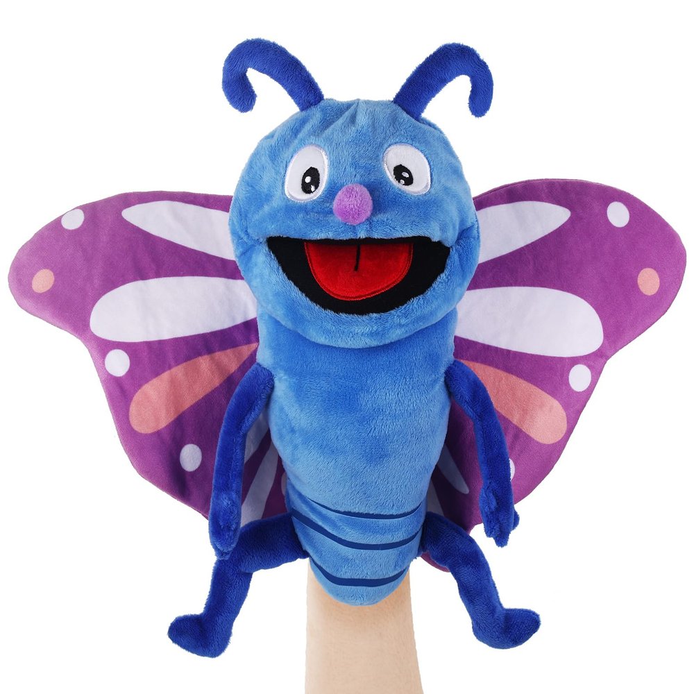 Animal Hand Puppets 11 Inch Sea Turtle Plush Dinosaur Animals Hand Puppet Toys Role-Play Toy Puppets for Kids Storytelling Imaginative Pretend Play Teaching Preschool(Butterfly)