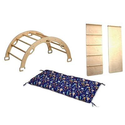 Kidodido Wooden Climbing Arch | Montessori Rocker with Ladder Ramp & Pillow | Wooden Rocker Arch | Climbing Arch with Cushion | Indoor Montessori Playground Set (Jungle)