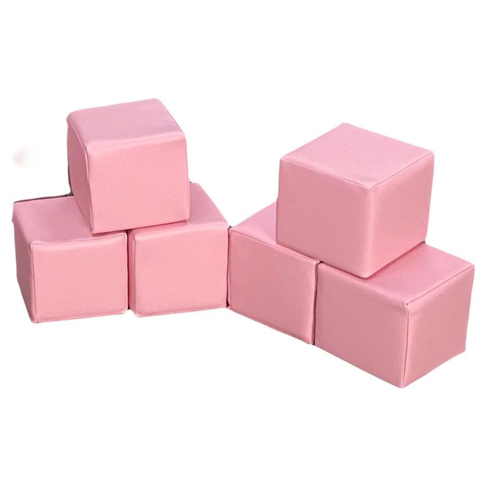6 Soft Cubes 8'': Educational Soft Play Building Blocks Set for Babies Toddlers and Children Foam Construction Equipment for Indoor and Outdoor Open Play & Learning (Pink)