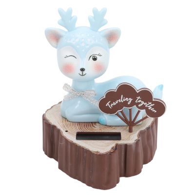 Solar Powered Shaking Animal, Bright Colors Automatic Deer Shape Solar Powered Car Dashboard Decoration Cartoon Plastic for Car (Blue, Eyes Open)
