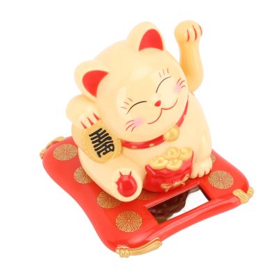 Lucky Fortune Cat, Cute Plastic Swinging Arm Lucky Cat Desktop Decor 3.5in Solar Powered Easy to for Home (Yellow Cat)