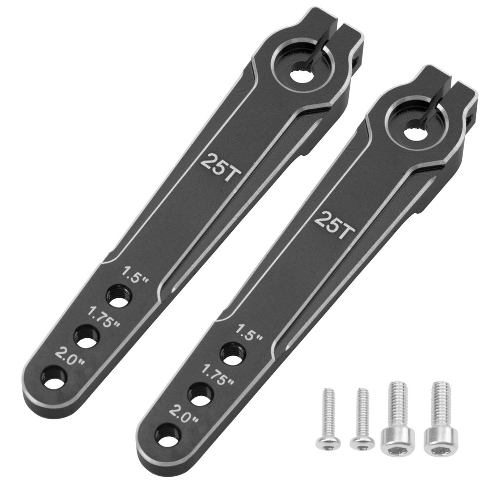 2Pcs ShareGoo Aluminum 2.0inch 25T Servo Arm Horn Long Steering Servo Arms Compatible with Futaba Savox Xcore HL HSP HD Power Rc Servos for RC Airplanes RC Plane Car (Black)