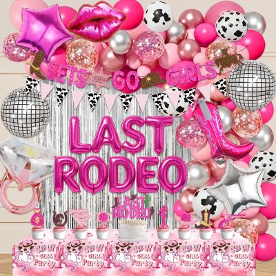 106Pcs Last Rodeo Bachelorette Party Decorations, Cowgirl Bachelorette Party Decorations Pink Western Lets Go Girls Glitter Banner Disco Ring Balloon Cake Toppers for Cowgirl Party Decorations