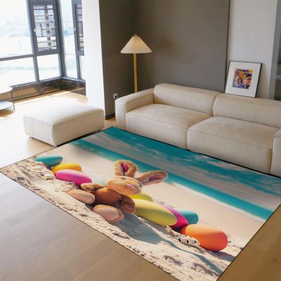 Bunny Doll Area Rug 3'x4' - Easter Egg Large Rug Cartoon Nursery Floor Carpet Soft Low Pile Thin Washable Carpet for Living Room Bedroom