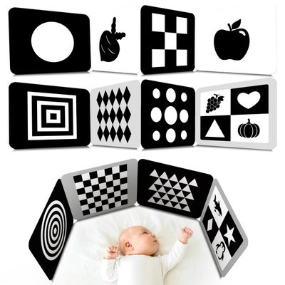 2 PCS Baby Visual Stimulus Cards, Double-Sided High Contrast Black and White Flashcards Sensory Developmental Montessori Cards Set for Newborn Boy Girl Baby Tummy Time (39 X 8)