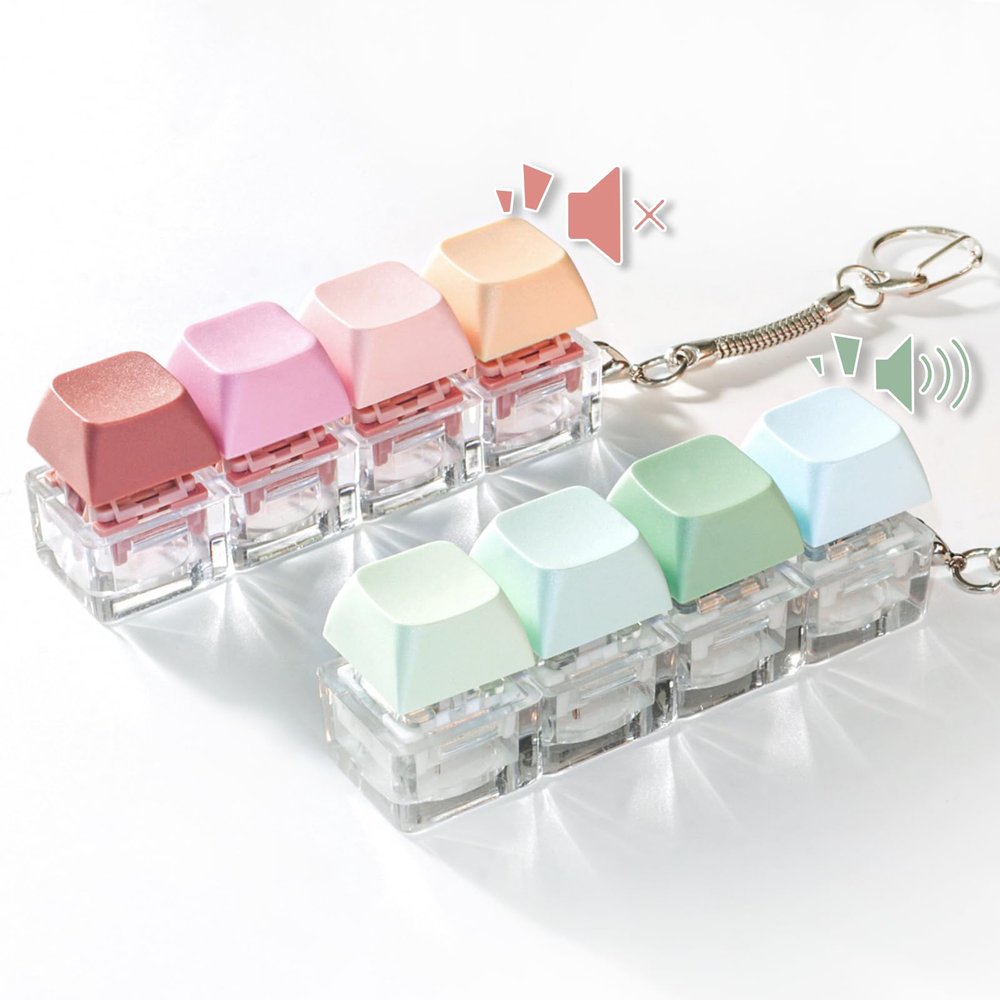 NiXianLinGo Quiet & Loud Keyboard Fidget Toys for Anxiety Stress Relief, Silent Keyboard Clicker Fidget Toy for Office Libirary, 2 PCS Cute Pop Fidget Keychain Accessory for Bags Keys (Pink & Green)