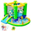 FBSPORT Inflatable Bounce House, Kids Bounce Castle Slide for Indoor Outdoor,Toddler Baby Jumper Bouncer, Kids Jumping Bouncy House with Blower, Ball Pit Pool, Basketball Hoop, Dart Game, Green view 1
