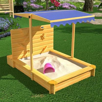 POLGDW Large Wooden SandBoxes with Roof, Adjustable Cover, Sand Funnel, Drawing Board, Outdoor Sand Box Play with Canopy for Backyard Garden Beach