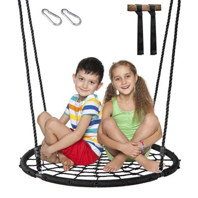 JupiterForce 40'' Spider Web Tree Swing for Kids Adults Outdoor Round Net Swing with 2 Hanging Straps, Steel Frame and Adjustable Ropes Attaches to Trees or Existing Swing Sets for Backyard, Black