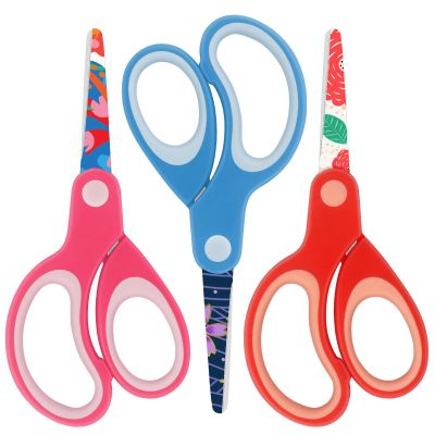 Asdirne Left Kids Scissors, Safety Children Scissors with Blunt Tip, Blades with Pattern, Great for Home and School, Assorted Color, 13.5cm, 3 Pack