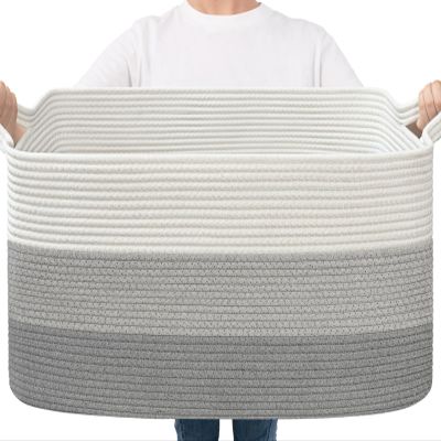 Goodpick Storage Basket, 21.6" x 14.9" x 11.8", Blanket Basket for Living Room, Large Woven Baskets for Storage, Toy Organizer, Rectangle Rope Baskets for Organizing, Gray