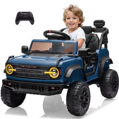 12v Ride On Truck with Remote Control Licensed Ford Bronco Raptor Electric Vehicle for Kids,Toddler Cars to Drive,Sefety Belt,Lockable Door,Slow Start,1.3-2.5 Mph,Bluetooth Music