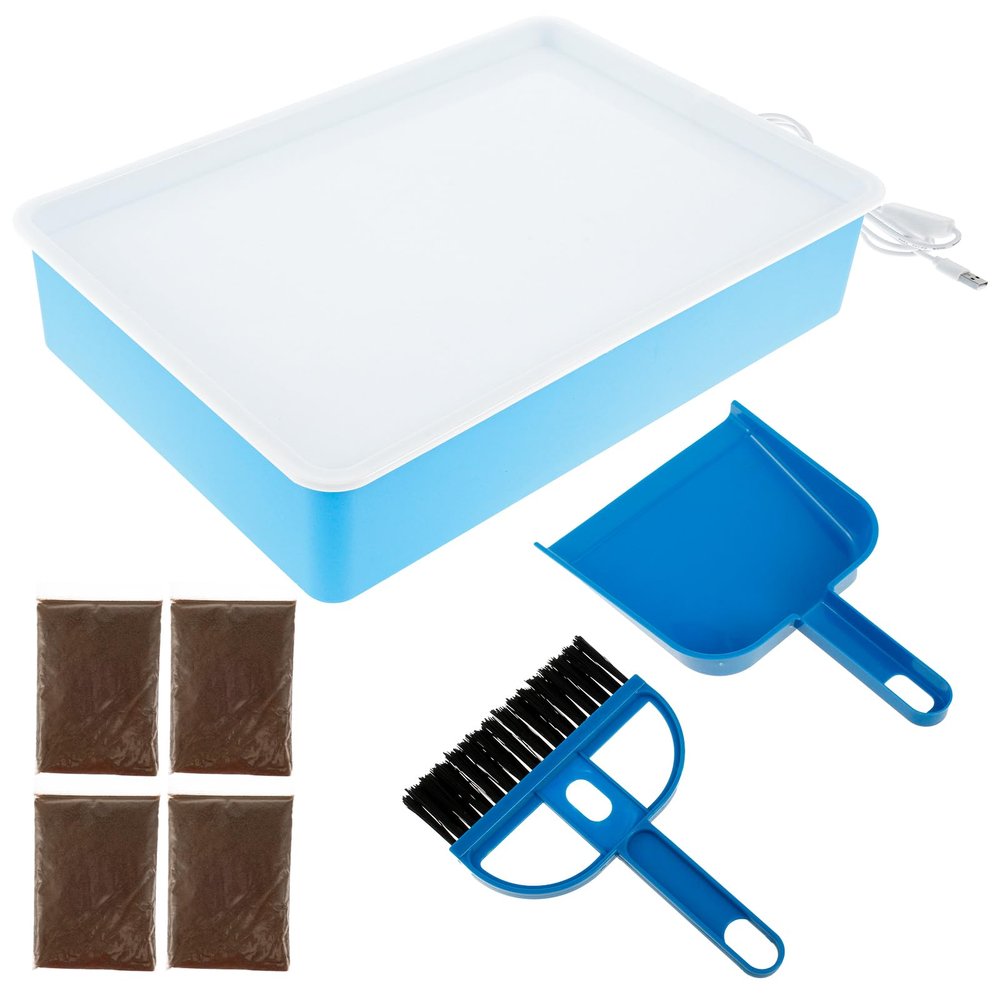 ZLHETWT Sand Light Table, Sand Light Art Table, Sand Light Box, DIY Sand Painting Light, Fun Sand Light Table Sand Light Art Table with Sands Mini Broom and Dustpan for Boys Girls (Blue)