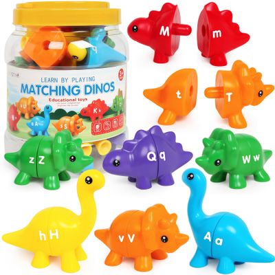 CZTCDP Dinosaur Alphabet Learning Toys - 13PCS Double-Sided Dinosaur Matching Game for Toddlers, Montessori Preschool Educational Sensory Toy Gift for Boys & Girls