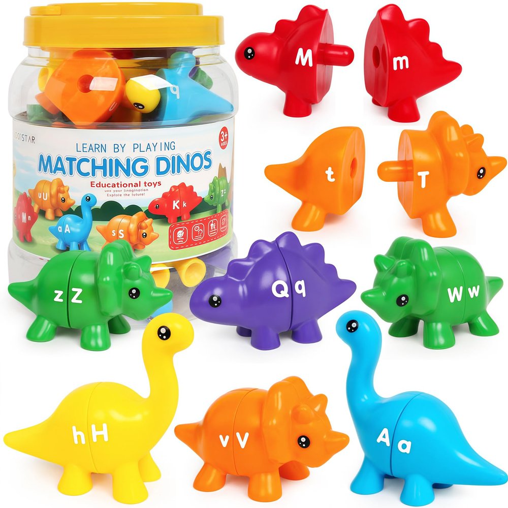 CZTCDP Dinosaur Alphabet Learning Toys - 13PCS Double-Sided Dinosaur Matching Game for Toddlers, Montessori Preschool Educational Sensory Toy Gift for Boys & Girls