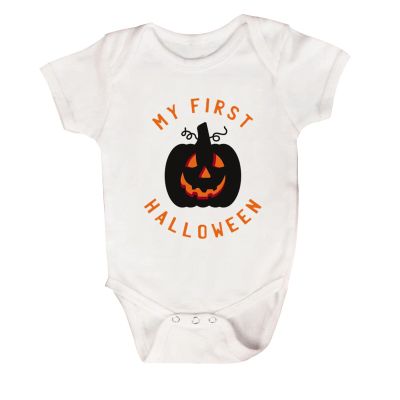 Baby My 1st Halloween Romper Bodysuit Spook Letter Print Short Sleeve Sweatshirt Infant Cute Fall (A-E, 9-12 Months)