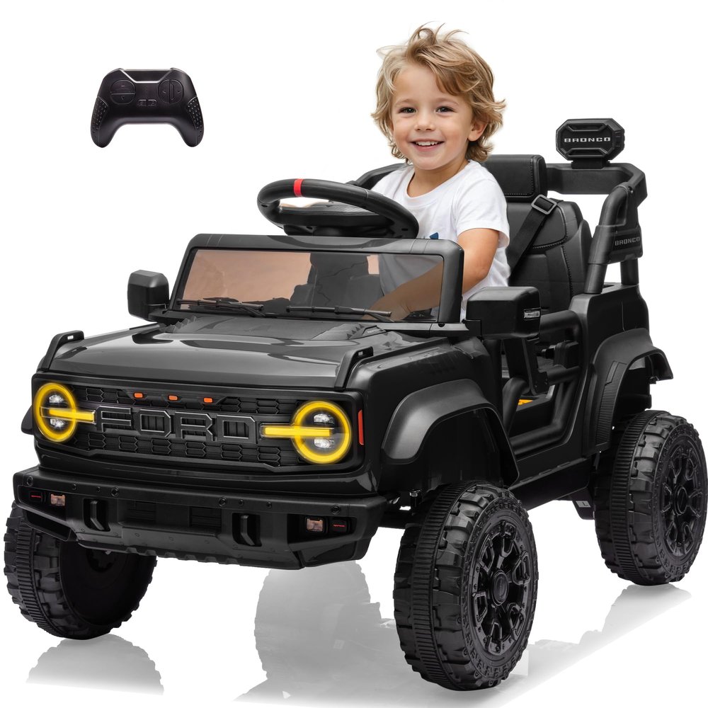 12v Ride On Truck with Remote Control Licensed Ford Bronco Raptor Electric Vehicle for Kids,Toddler Cars to Drive,Sefety Belt,Lockable Door,Slow Start,1.3-2.5 Mph,Bluetooth Music