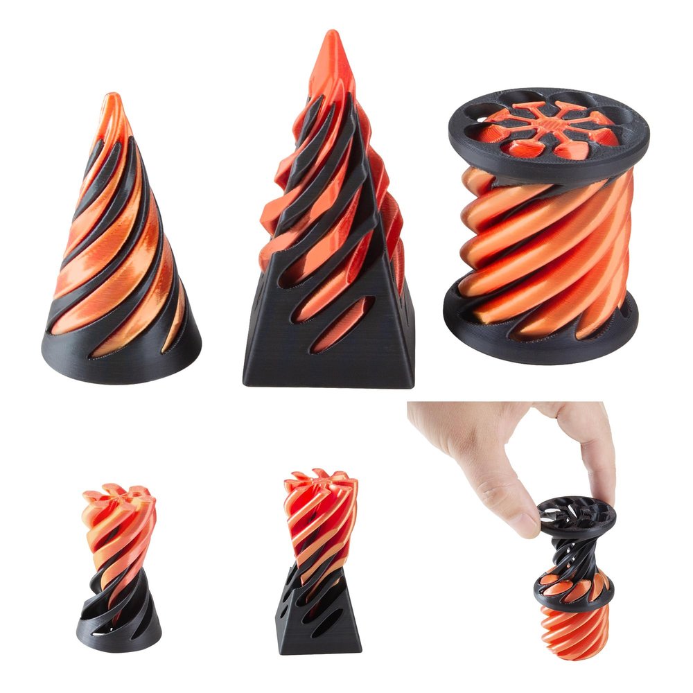 WUALAIER 3 PCS 3D Printed Spiral Cone Fidget Toy Set Impossible Cone & Pyramid Pass-Through Fun Desk Decoration Stress Relief Toy Ideal Gift(Orange)