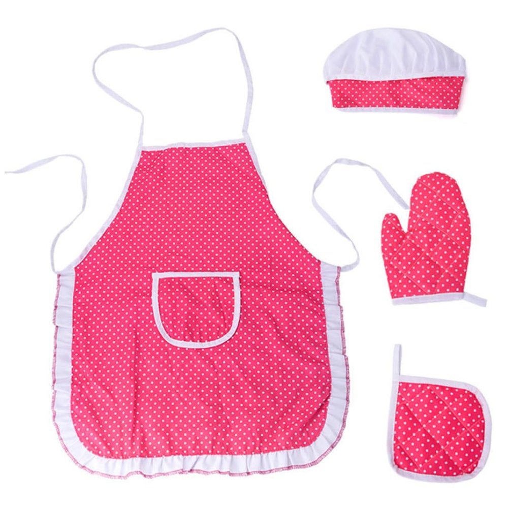 Pesoncarl Cooking Baking Kits, Kids Chef Costume Set Children Baking Apron with Pocket Toddler Cooking Hat Mitt Kit 4PCS