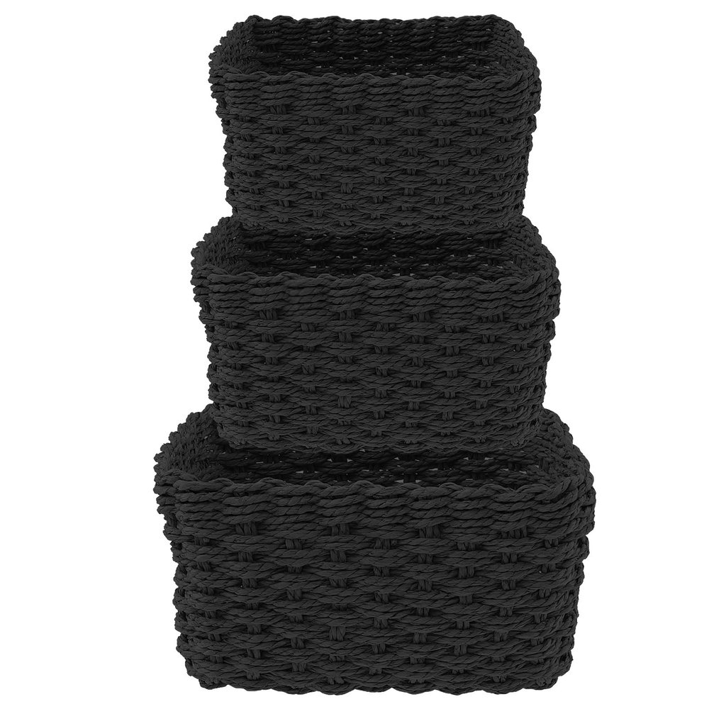 3 Pcs Storage Baskets for Organizing Grass Woven Storage Basket Woven Baskets for Storage Multifunctional Toy Basket for Nursery Living Room Laundry Room Bedroom (Black)