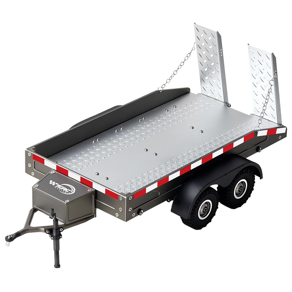 TCRC Full Metal Truck Trailer with Simulated Reflective Stickers for 1/16 1/18 1/24 RC Crawler Car Upgrades,Gunmetal