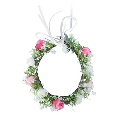 1pc Headgear Bridal Hair Wreath Boho Garland Travel Hair Wear Boho Wreath Hand Decor Green Leaf Garland Floral Head Wreath Handcraft Headdress Bride Plastic Wedding Pink Headband/926