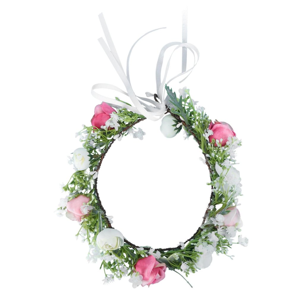 1pc Headgear Bridal Hair Wreath Boho Garland Travel Hair Wear Boho Wreath Hand Decor Green Leaf Garland Floral Head Wreath Handcraft Headdress Bride Plastic Wedding Pink Headband/926