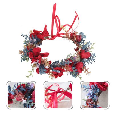RRULNVGYQ Bridal Wreath Fashion Headbands Rose Garland Rose Flower Headband Rustic Flower Headdress Headbands for Floral Hairband Flower Hair Artificial Flower Ribbon Bride Rural Red/894