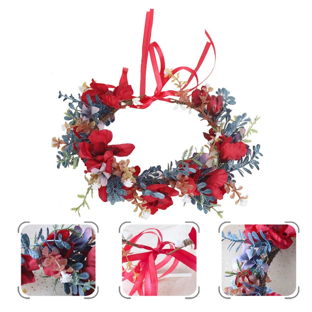 RRULNVGYQ Bridal Wreath Fashion Headbands Rose Garland Rose Flower Headband Rustic Flower Headdress Headbands for Floral Hairband Flower Hair Artificial Flower Ribbon Bride Rural Red/894