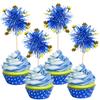 30 PCS Foil Firework Cupcake Toppers Happy Birthday Star Cupcake Picks Sparkle Tinsel Drink Stirrers Cocktail Fruit Toothpicks for Valentine's Day Wedding Birthday Party Decorations Supplies Blue view 1