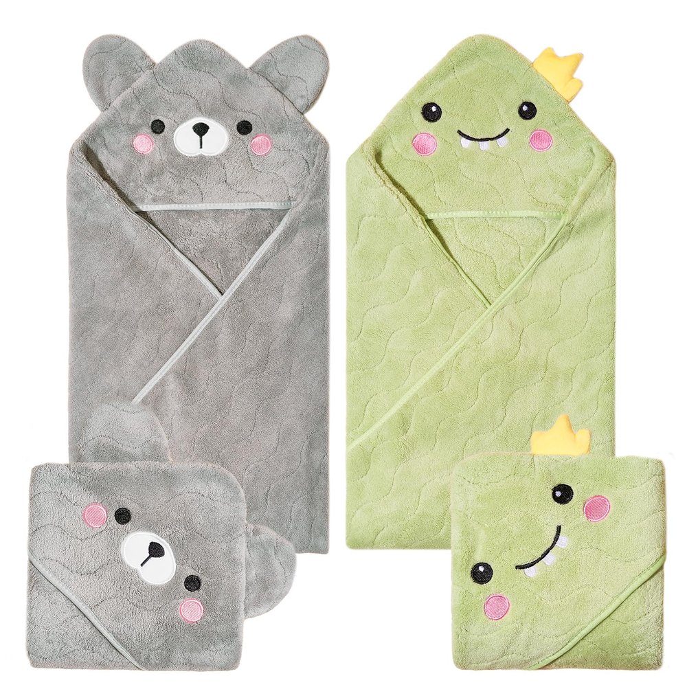 Anforlin Hooded Baby Towels, 2-Pack Baby Towels 31.5 * 31.5 inch Ultra Absorbent Soft Thick Baby Bath Essentials 0-4 Years Toddler Bath Towel Baby Beach Towel as Best Gift for Newborn Boy and Girl
