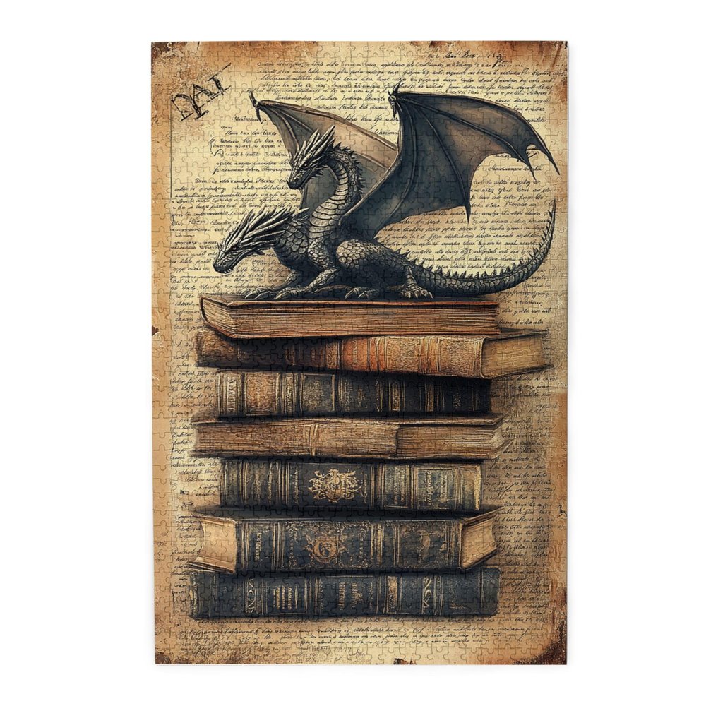 MA6GE8DE Flying Dragon Ancient Book 1000 Piece Puzzle for Adults,Whimsical Jigsaw Pieces,Challenging Brain Exercise,Retro Styles Flying Dragon & Book Wooden Puzzles 1000 Piece,Stress Relieving Puzzle