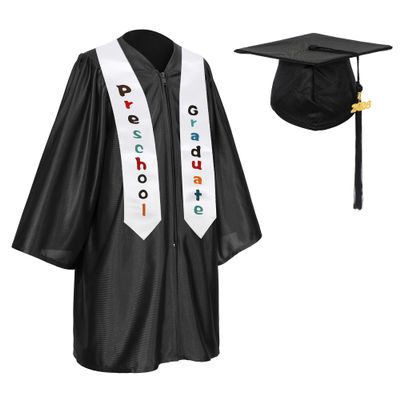 D DODOU Shiny Preschool and Kindergarten Graduation Cap Gown Stole Package with Year Charm Tassel (Preschool, Black, 27)