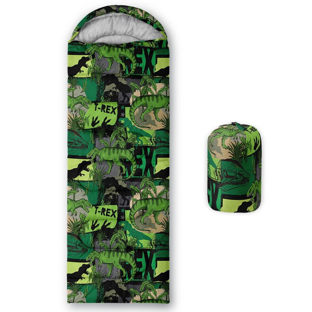 AILONEN Dinosaur Sleeping Bag,3 Season Warm and Cool Weather,Lightweight,Waterproof,Green Leaves Print Dinosaur Sleeping Bag for Boys Girls Kids Adults,Traveling,Outdoors